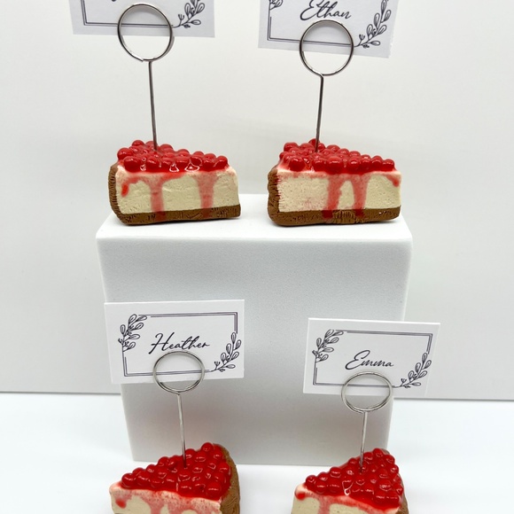 Cherry Cheesecake Place Card Holders –Set of 4 Handmade Clay Dessert Table Decor - Picture 8 of 16